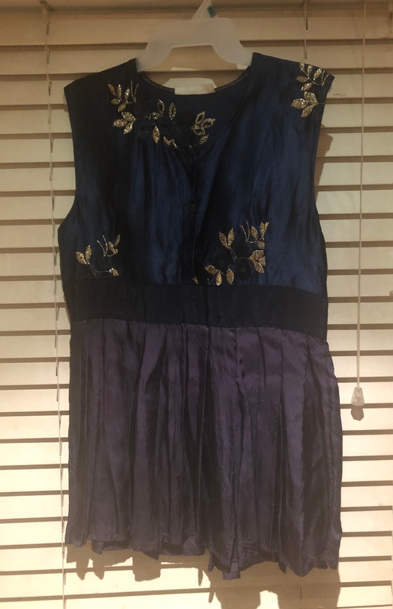 Vintage Blue & purple silk tunic top - Gatsby/stea