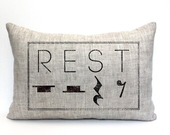 rest pillow, music teacher gift, music lover gift, music pillow, music gift, music room decor, music room pillow "The Rest"