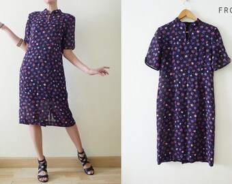 90s Sheer Floral and Glitter Dot Cheongsam US 10