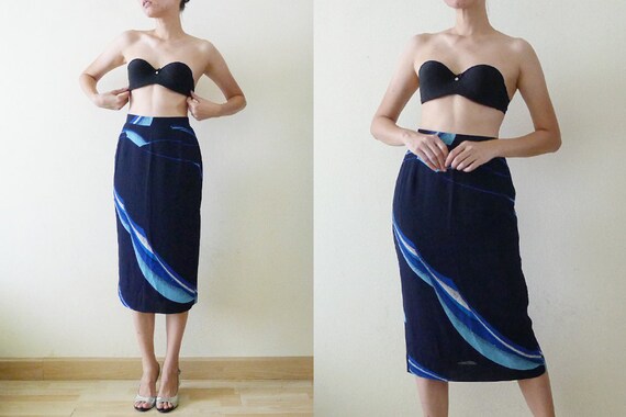 60s Navy High Waist Vintage Japanese Skirt, midi … - image 7