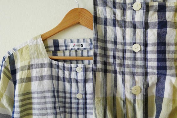 RARE 80s ISSEY MIYAKE blue and green Plaid cotton… - image 10