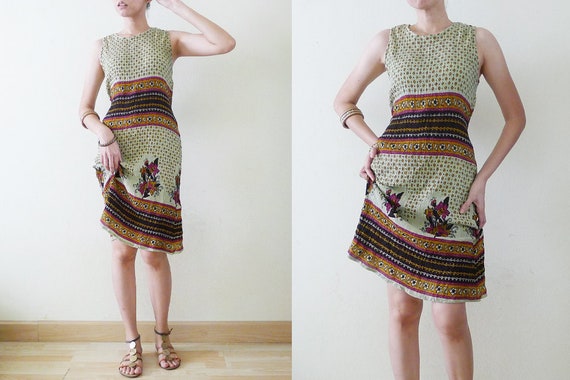 70s colorful Ethnic cotton sleeveless sun dress,t… - image 4