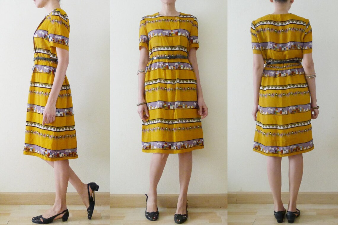 70s Mustard Yellow Japanese Vintage tea dress PYRAMID and Etsy