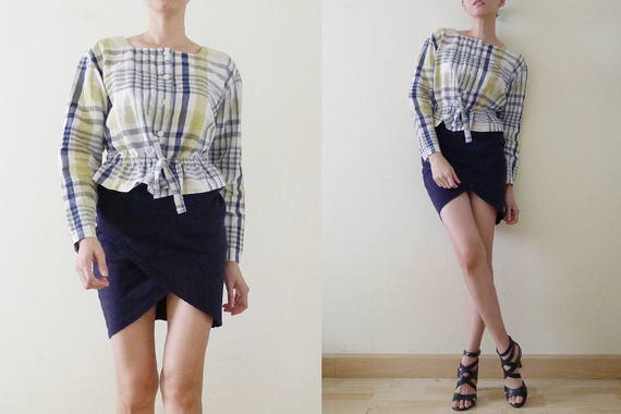 RARE 80s ISSEY MIYAKE blue and green Plaid cotton… - image 6