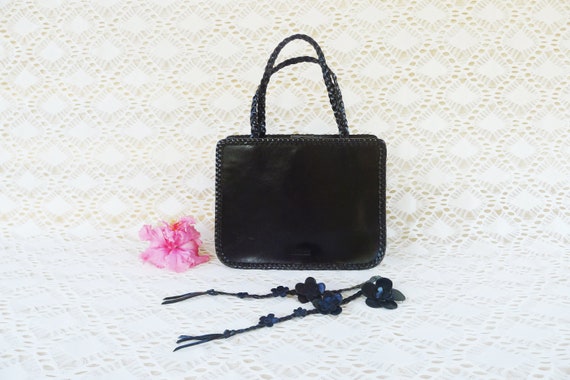 90s ANNA SUI Black Genuine Leather Rigid Box Shap… - image 6