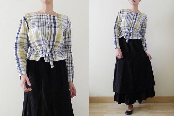 RARE 80s ISSEY MIYAKE blue and green Plaid cotton… - image 5
