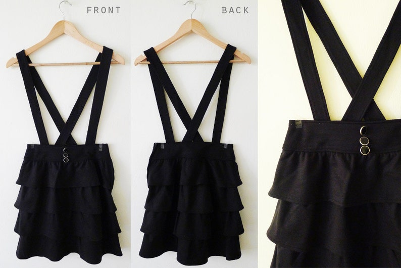 ruffle layered pinafore indie XS-S romper,jumper,summer mini dress,High Waisted Suspenders CUTE 90s VTG black overall dress criss cross