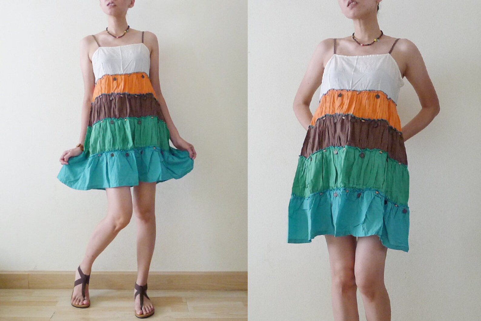 Color Block Spaghetti Strap A-Line Dress main image 0