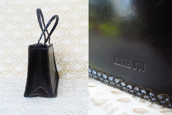 90s ANNA SUI Black Genuine Leather Rigid Box Shap… - image 8