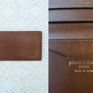 Cartera larga de piel auténtica marrón y canela de Pierre Balmain Paris de los años 90, cartera plegable de diseñador, cartera con solapa fina, logotipo en el frente, minimalista, UNISEX