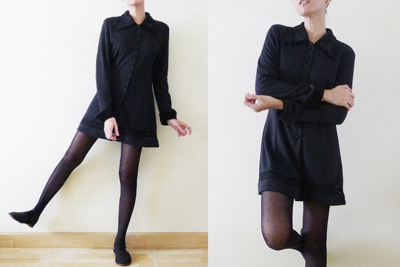 90s MOD woman plain black VELVET collar and wrist… - image 3