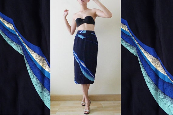 60s Navy High Waist Vintage Japanese Skirt, midi … - image 1