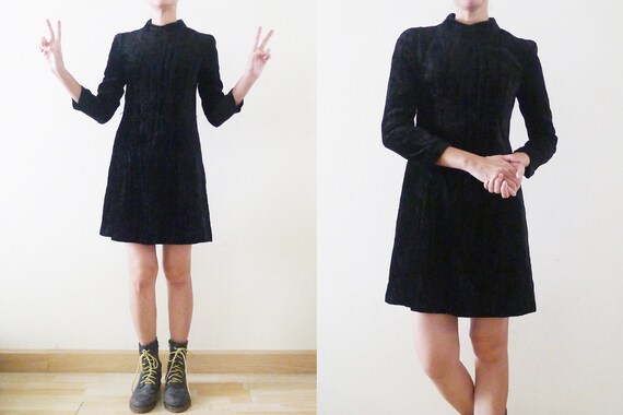 90s Little Black Dress VELVET babydoll mini skate… - image 2