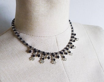 Vintage handmade Gothic Style Smoky and black Crystal Bead necklace, Victorian necklace, Gift for her, Pat 2007 USA pat 4074400, Mysterious