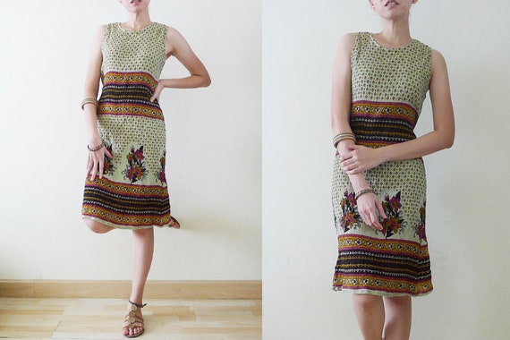 70s colorful Ethnic cotton sleeveless sun dress,t… - image 7