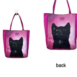 90s ANYA HINDMARCH London Black Cat Kitsch Printed mini handbag, Small size Vintage Kitten Photo handbag, Designer bag, logo at front image 4