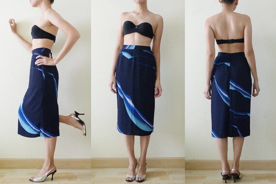 60s Navy High Waist Vintage Japanese Skirt, midi … - image 10