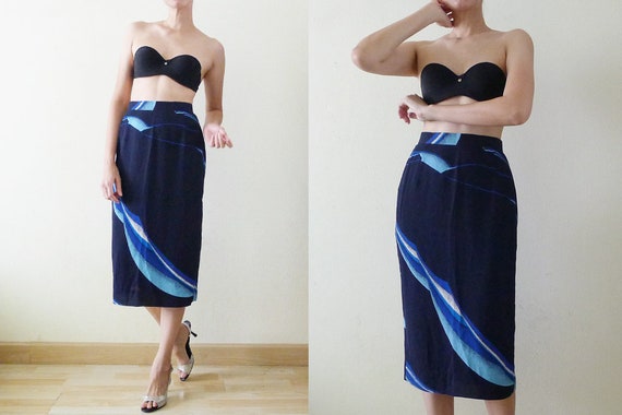 60s Navy High Waist Vintage Japanese Skirt, midi … - image 4