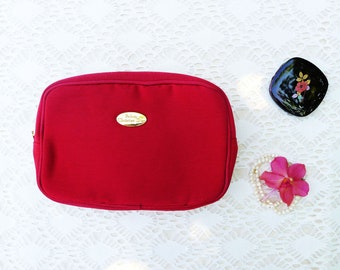Vintage Christian Dior Clutch / Parfums, Vivid Red Make-up bag with gold hardware, Box shaped Cosmetics purse,Organizer,toiletry travel case