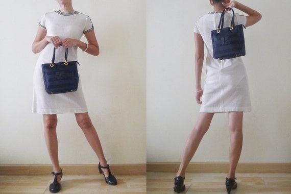 Vintage 80s COURRÈGES Paris Navy Nylon Striped Handba… - Gem