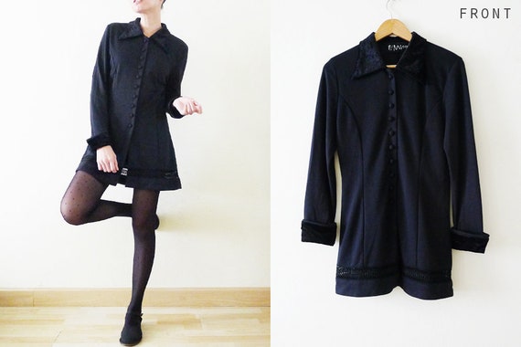 90s MOD woman plain black VELVET collar and wrist