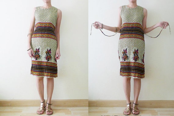 70s colorful Ethnic cotton sleeveless sun dress,t… - image 3