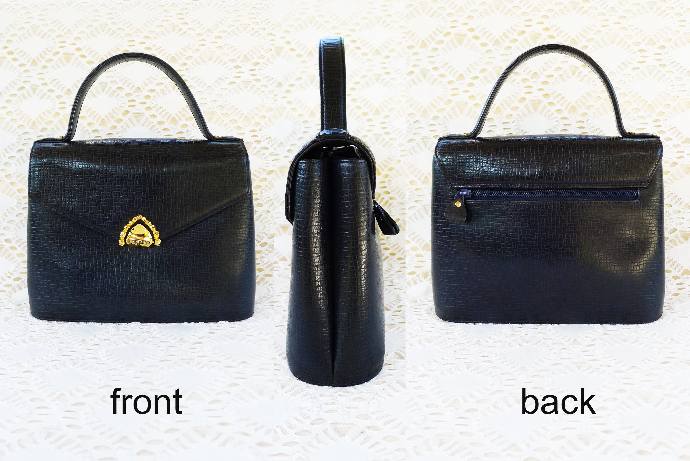 UNGARO ネイビー レザー ミニバック UNGARO navy leather clutch bag | NOIR ONLINE