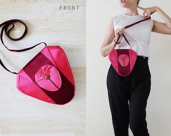 80s Charles Jourdan Fuchsia Silk Triangle Crossbody Bag: Vintage Designer Shoulder Bag, BOLD
