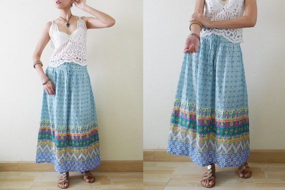 90s Colorful Indian Style Gauze cotton maxi skirt… - image 4