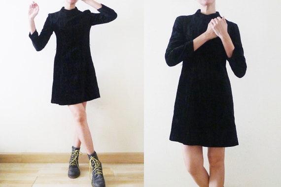 90s Little Black Dress VELVET babydoll mini skate… - image 7