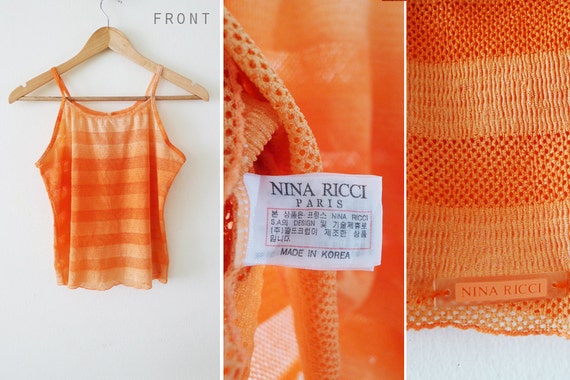 90s NINA RICCI Orange Ombre mesh tank top, spaghe… - image 3