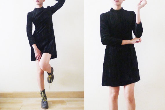 90s Little Black Dress VELVET babydoll mini skate… - image 5