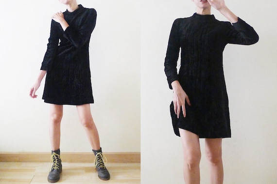 90s Little Black Dress VELVET babydoll mini skate… - image 1