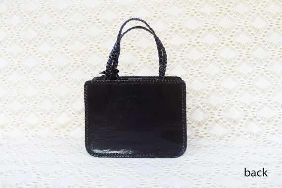 90s ANNA SUI Black Genuine Leather Rigid Box Shap… - image 4