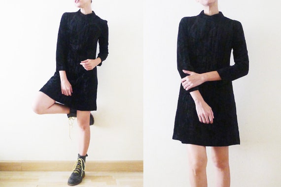 90s Little Black Dress VELVET babydoll mini skate… - image 6