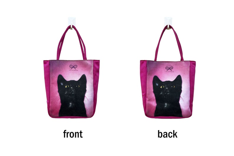 90s ANYA HINDMARCH London Black Cat Kitsch Printed mini handbag, Small size Vintage Kitten Photo handbag, Designer bag, logo at front image 9