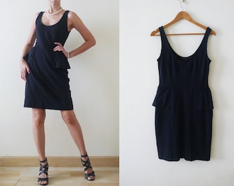 Vintage MARC JACOBS Black sleeveless mini dress with peplum details, Party tank dress, deep neck, lbd,cocktail dress,minimalist,summer, XS-S