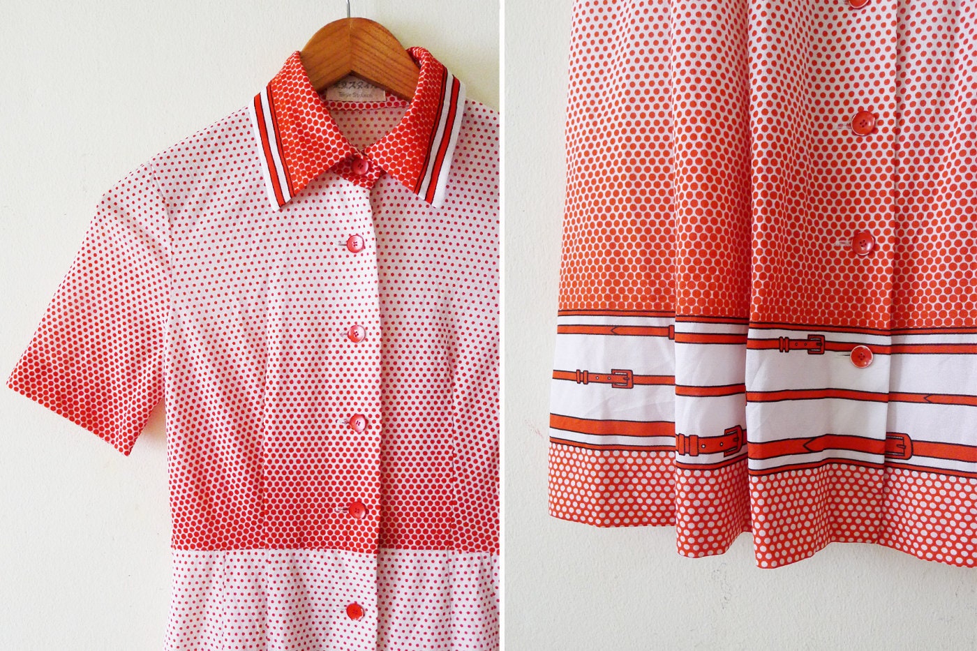70s VTG Japanese Red and White Short Sleeve Knee Dress