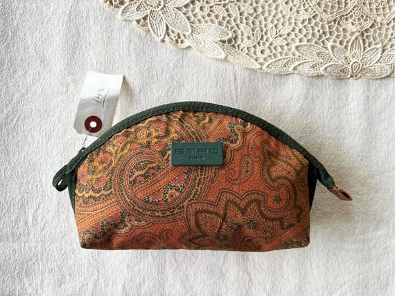 Vintage ETRO Profumi Makeup Bag Fan Shaped Paisley Signature Printed Logo Zipper Cosmetic Purse Organizer Toiletry Case Travel Case Etsy