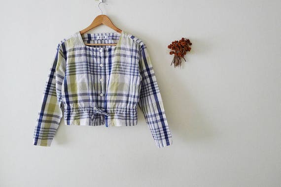 RARE 80s ISSEY MIYAKE blue and green Plaid cotton… - image 4