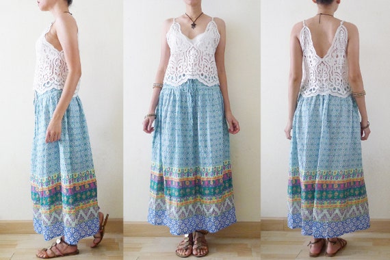 90s Colorful Indian Style Gauze cotton maxi skirt… - image 8