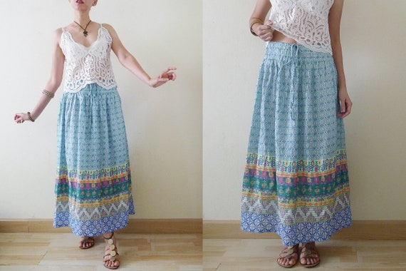 90s Colorful Indian Style Gauze cotton maxi skirt… - image 6