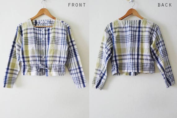 RARE 80s ISSEY MIYAKE blue and green Plaid cotton… - image 8