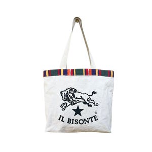 IL BISONTE Canvas Tote bag, Logo printed with Rainbow details, everyday bag, timeless bag, book bag, simple