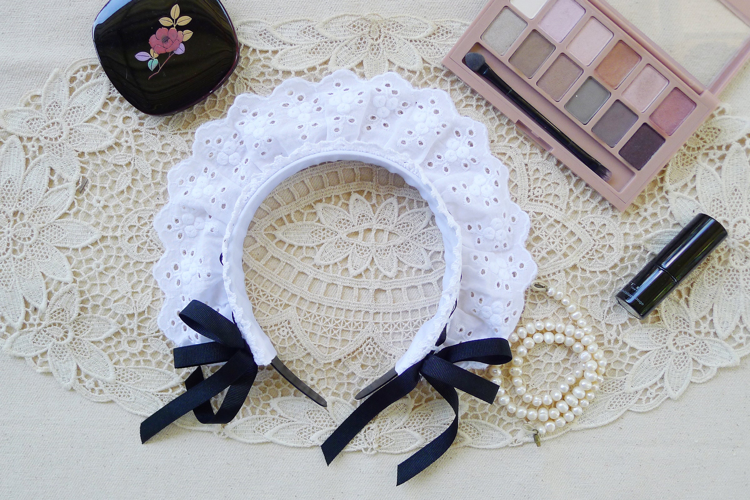 90s Lolita Headband, Black and White Cosplay Accessories