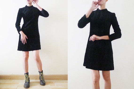 90s Little Black Dress VELVET babydoll mini skate… - image 3
