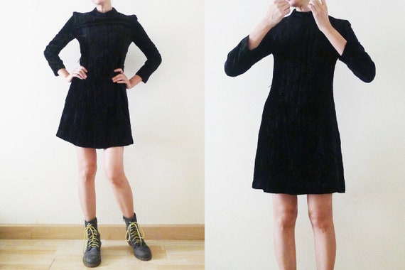 90s Little Black Dress VELVET babydoll mini skate… - image 8