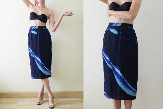 60s Navy High Waist Vintage Japanese Skirt, midi … - image 6