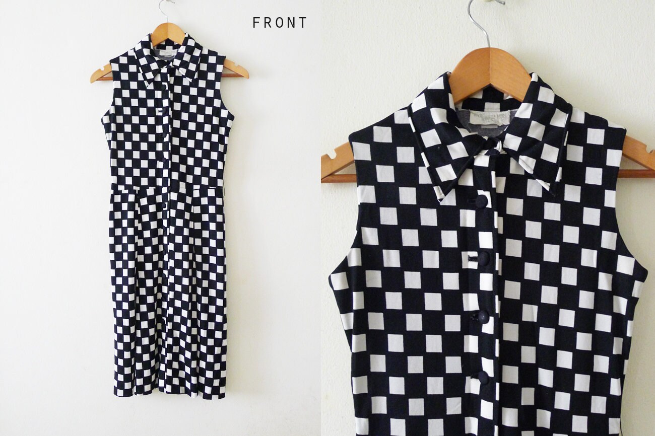 70s Vivid Hanae Mori Ban-lon Black and White Graphic Print