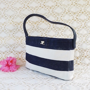 Vintage 90s COURRÈGES Striped Canvas Mini Baguette Handbag